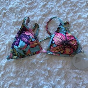bebe Pink and Blue Floral Bikini Top